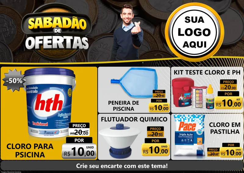 Modelo de Encarte para Encarte A4 Horizontal com o tema Sabadão de Ofertas para Produtos para Piscina