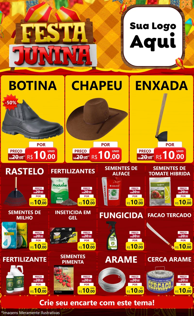 Modelo de Encarte para Encarte Grande com o tema Festa Junina para Agropecuária