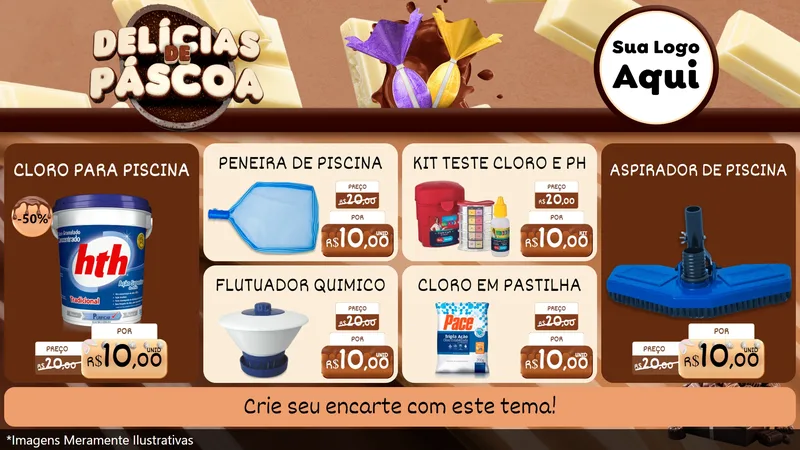 Modelo de TV para TV Horizontal com o tema Delícias de Páscoa para Produtos para Piscina