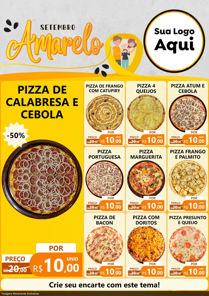 Modelo de Encarte para Encarte A4 Vertical com o tema Setembro Amarelo para Pizzaria
