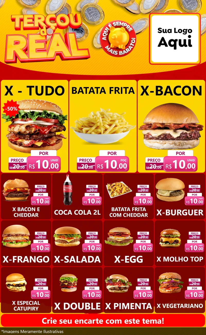 Modelo de Encarte para Encarte Grande com o tema Terçou do Real para Hamburgueria