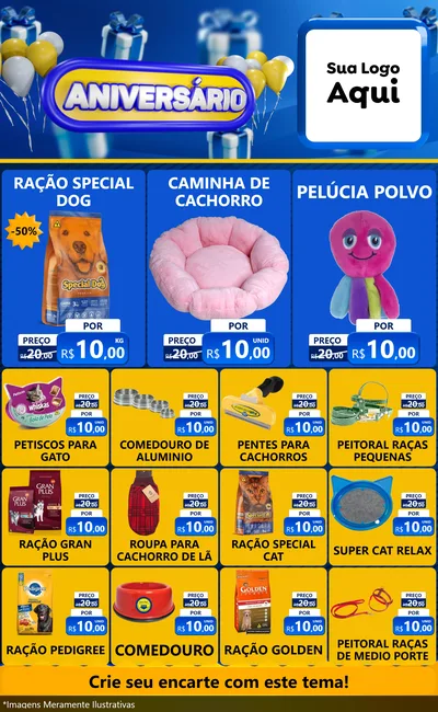 Modelo de Encarte para Encarte Grande com o tema Aniversário para Pet Shop
