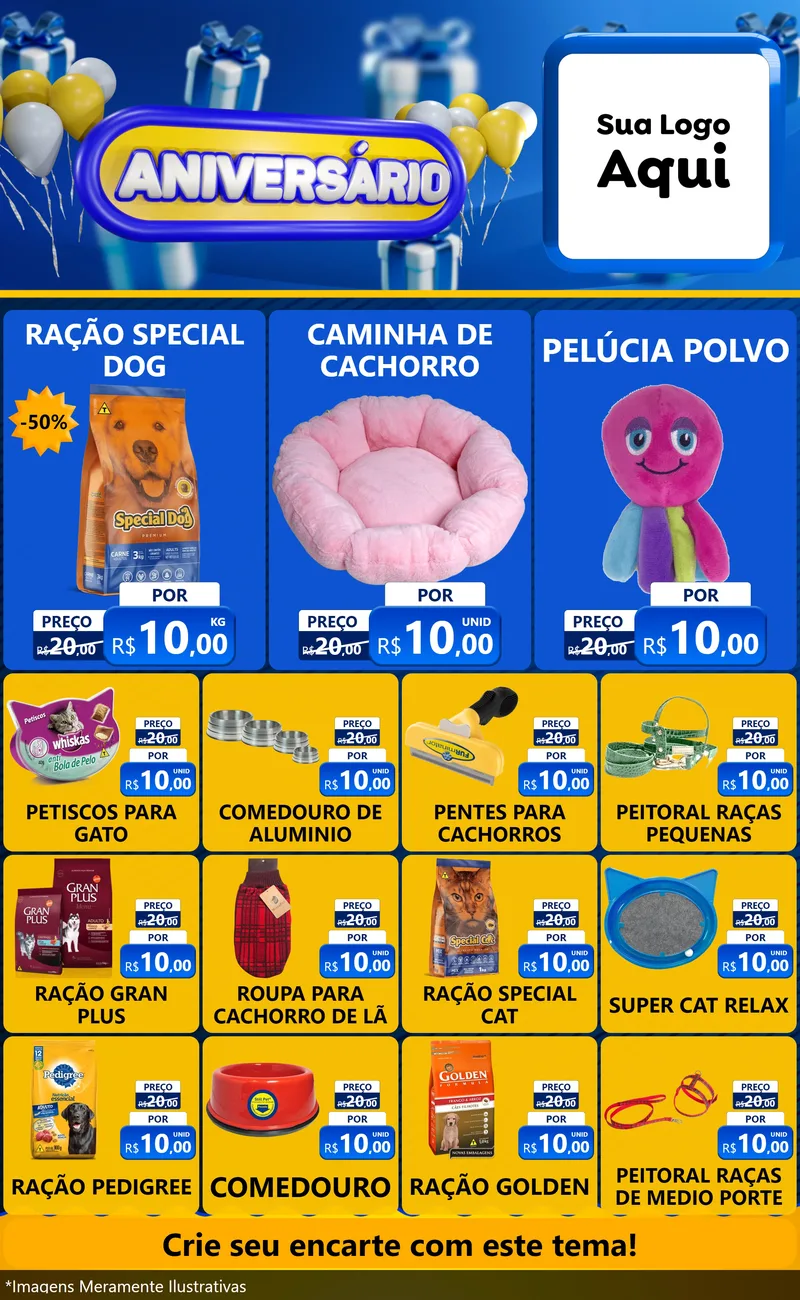 Modelo de Encarte para Encarte Grande com o tema Aniversário para Pet Shop