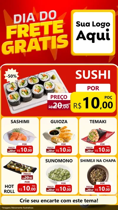 Modelo de Rede Social para Stories com o tema Dia do Frete Grátis para Comida japonesa