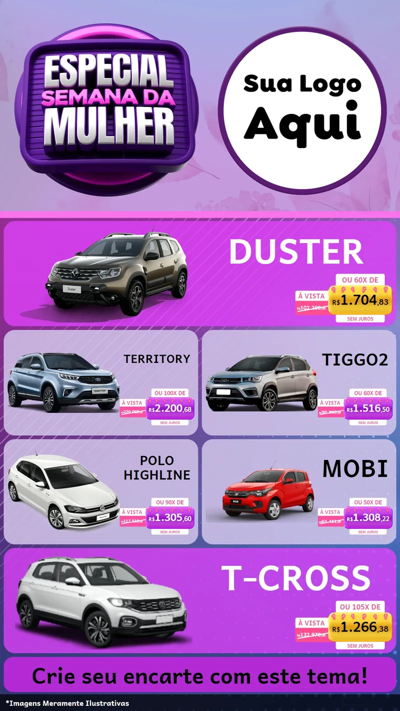 Modelo de TV para TV Vertical com o tema Especial Semana da Mulher para Concessionaria de Carros
