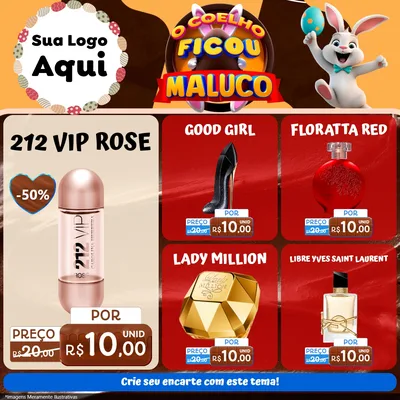 Modelo de Rede Social para Feed Facebook com o tema O Coelho Ficou Maluco - Páscoa para Perfumes