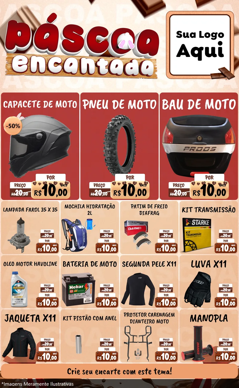 Modelo de Encarte para Encarte Grande com o tema Páscoa Encantada para Moto peças