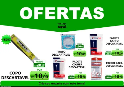 Modelo de Encarte para Encarte A4 Horizontal com o tema Ofertas Verde Cartaz para Embalagens