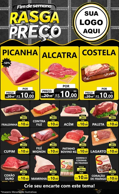 Modelo de Encarte para Encarte Grande com o tema Fim de Semana Rasga Preço para Açougue