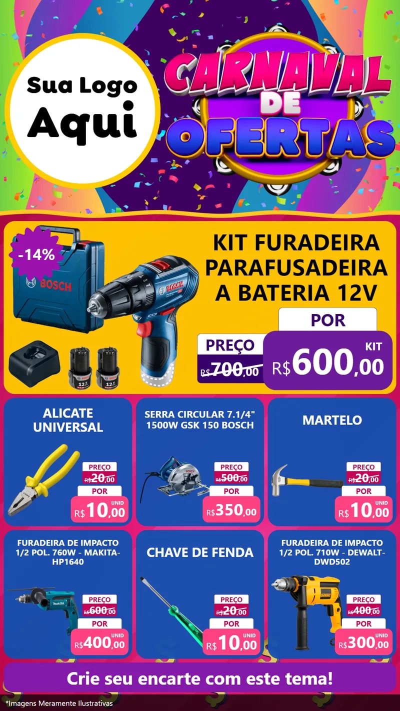 Modelo de Rede Social para Stories com o tema Carnaval de Ofertas para Maquinas e Ferramentas