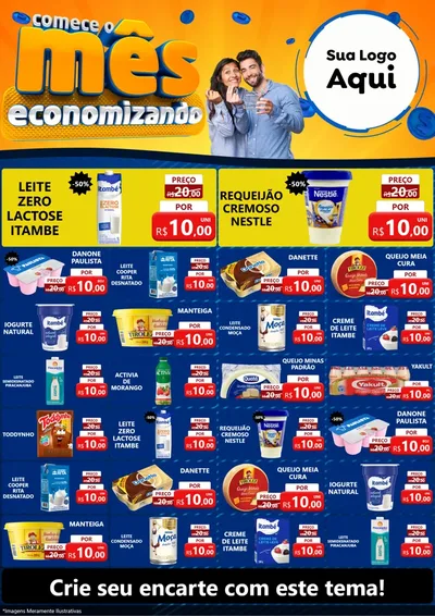 Modelo de Encarte para Encarte A4 Vertical com o tema Comece O Mês Economizando para Frios e Laticínios