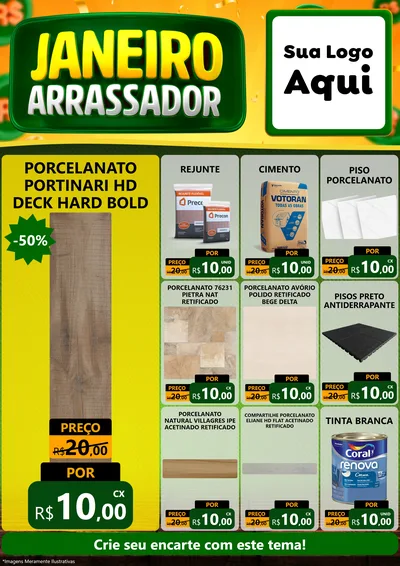 Modelo de Encarte para Encarte A4 Vertical com o tema Janeiro Arrasador para Pisos e revestimentos