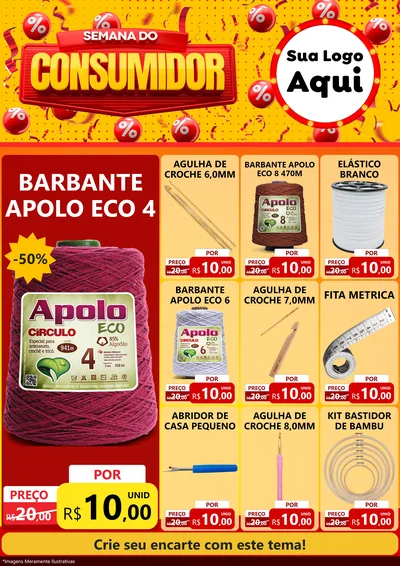 Modelo de Encarte para Encarte A4 Vertical com o tema Semana do Consumidor para Armarinho e Aviamentos