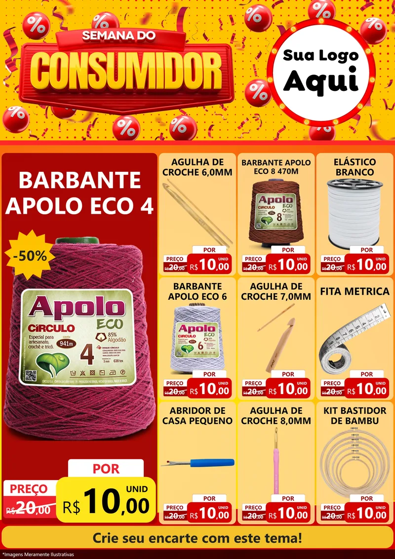 Modelo de Encarte para Encarte A4 Vertical com o tema Semana do Consumidor para Armarinho e Aviamentos