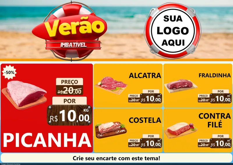 Modelo de Encarte para Encarte A4 Horizontal com o tema Verão Imbatível para Açougue