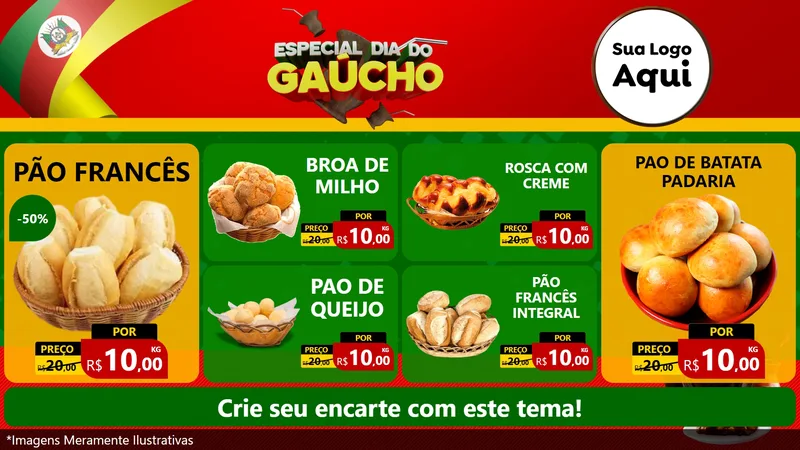Modelo de TV para TV Horizontal com o tema Especial Dia do Gaúcho para Padaria