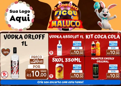 Modelo de Encarte para Encarte A4 Horizontal com o tema O Coelho Ficou Maluco - Páscoa para Distribuidora de bebidas