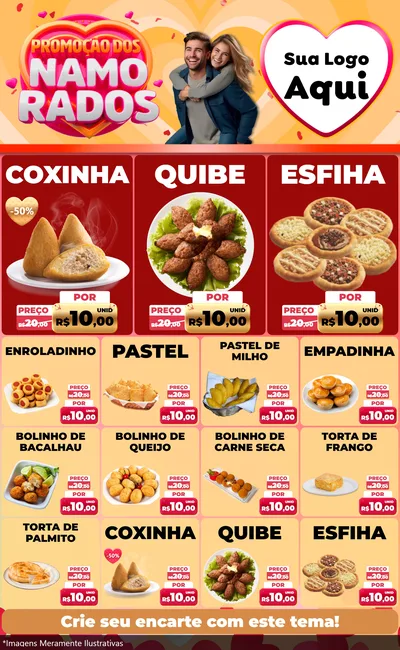 Modelo de Encarte para Encarte Grande com o tema Promoção dos Namorados para Salgadaria