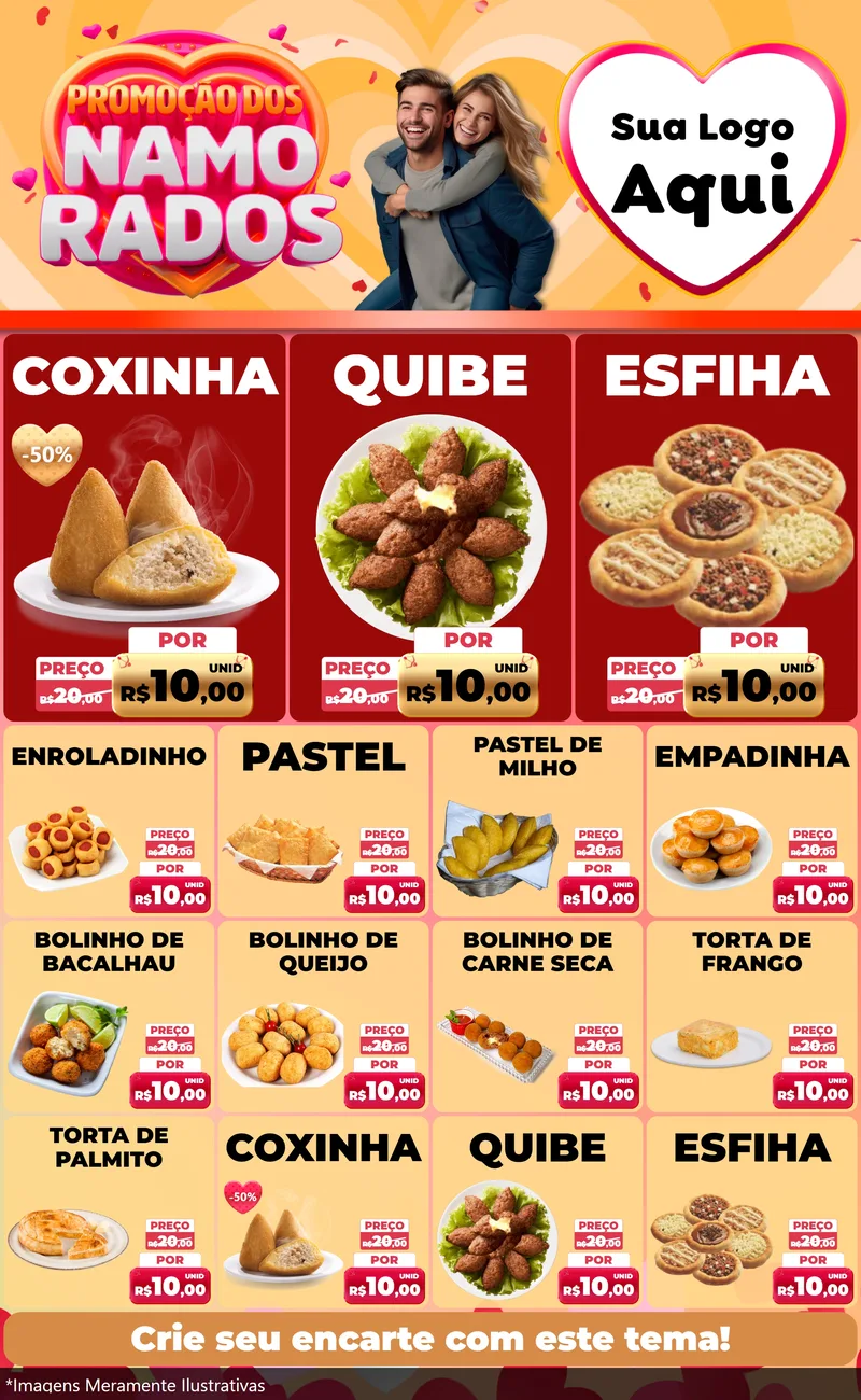 Modelo de Encarte para Encarte Grande com o tema Promoção dos Namorados para Salgadaria