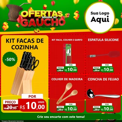 Modelo de Rede Social para Feed Facebook com o tema Ofertas Semana Do Gaúcho para Utilidades Domésticas