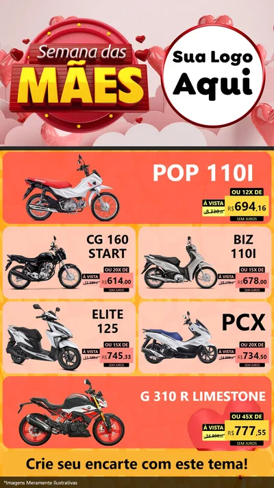 Modelo de TV para TV Vertical com o tema Semana das Mães para Concessionaria de Motos
