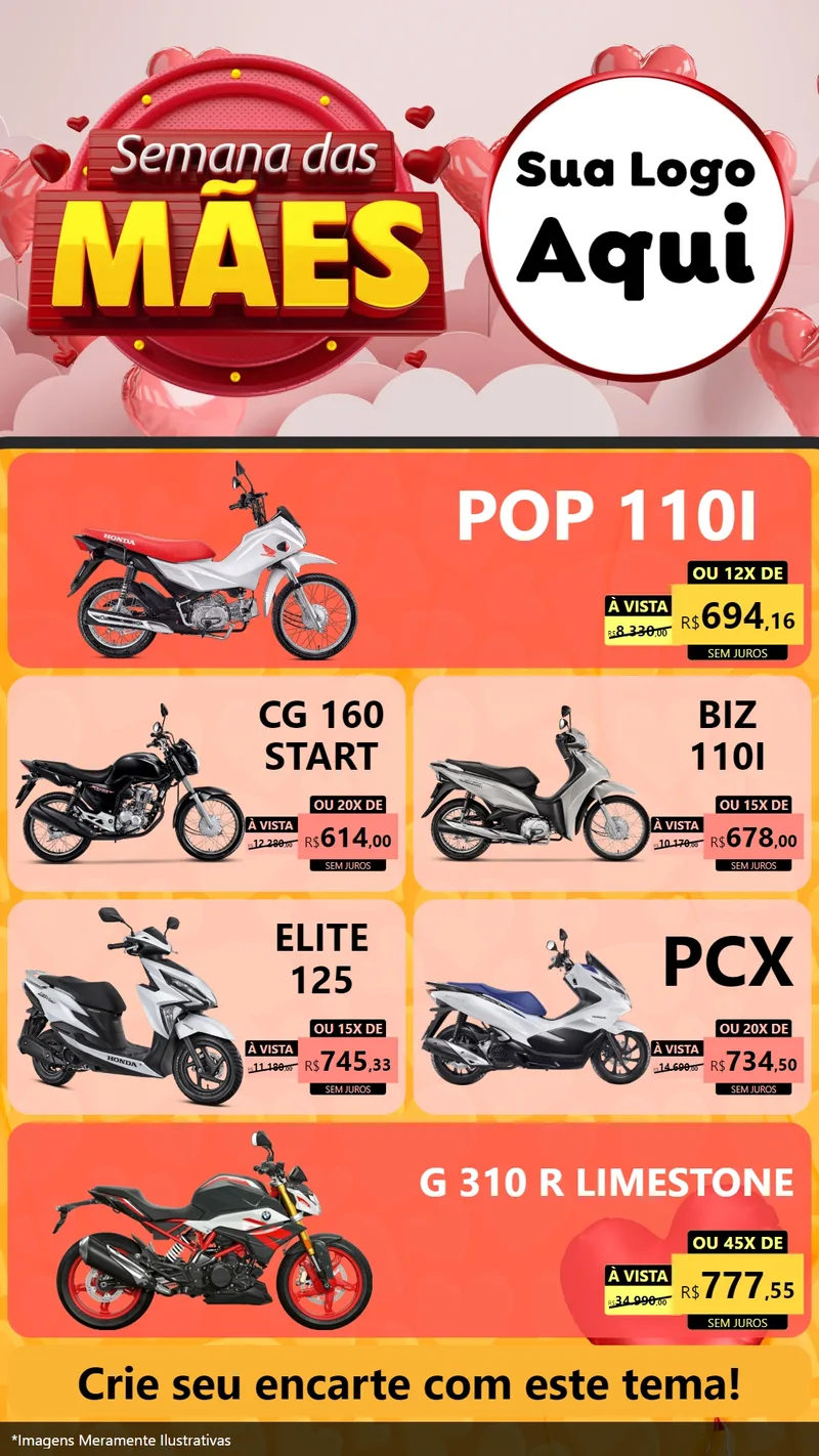 Modelo de TV para TV Vertical com o tema Semana das Mães para Concessionaria de Motos