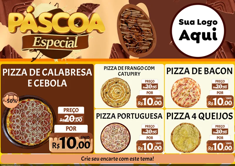 Modelo de Encarte para Encarte A4 Horizontal com o tema Páscoa Especial para Pizzaria