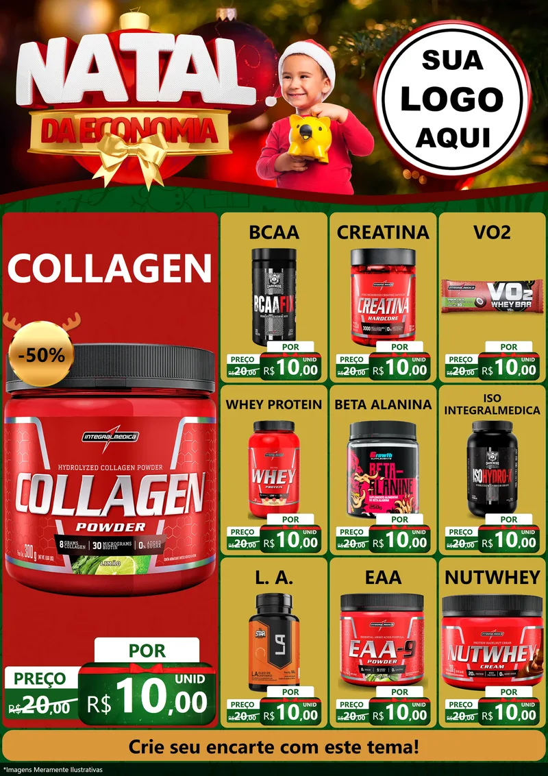 Modelo de Encarte para Encarte A4 Vertical com o tema Natal da Economia para Suplementos alimentares
