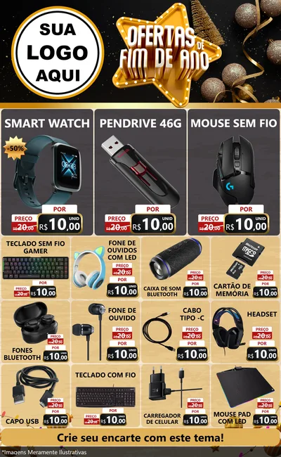 Modelo de Encarte para Encarte Grande com o tema Ofertas de Fim de Ano para Informática