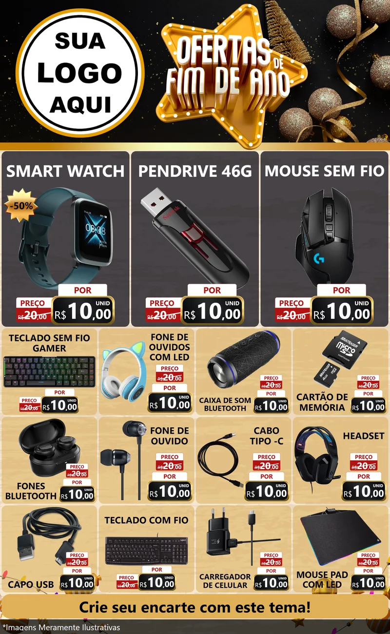 Modelo de Encarte para Encarte Grande com o tema Ofertas de Fim de Ano para Informática