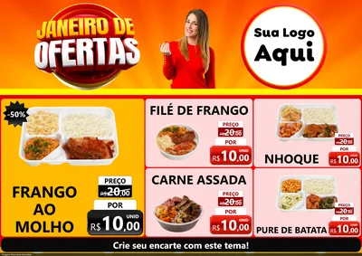 Modelo de Encarte para Encarte A4 Horizontal com o tema Janeiro de Ofertas para Restaurante