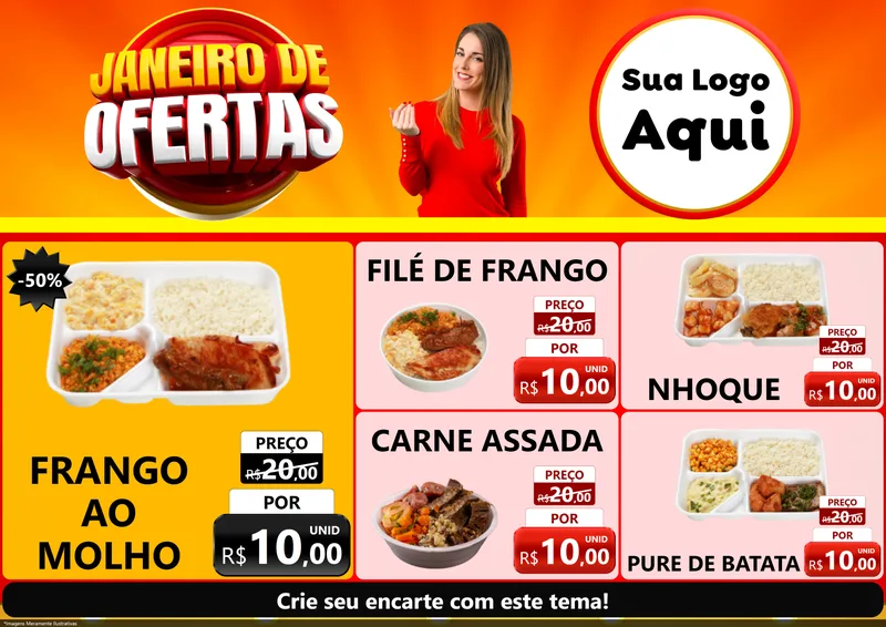Modelo de Encarte para Encarte A4 Horizontal com o tema Janeiro de Ofertas para Restaurante