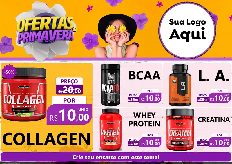 Modelo de Encarte para Encarte A4 Horizontal com o tema Ofertas Da Primavera para Suplementos alimentares