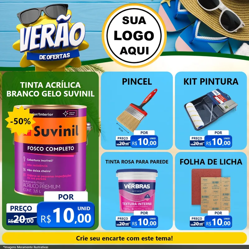 Modelo de Rede Social para Feed Facebook com o tema Verão de Ofertas para Tintas e Ferramentas