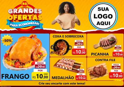 Modelo de Encarte para Encarte A4 Horizontal com o tema Grandes Ofertas Para Economizar! para Assados