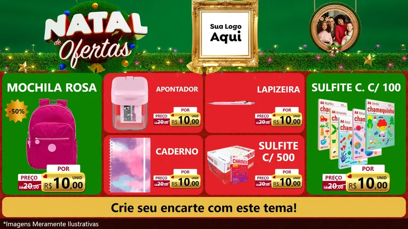 Modelo de TV para TV Horizontal com o tema Natal de Ofertas para Papelaria