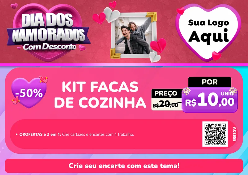 Modelo de Cartaz para Cartaz A4 Horizontal com o tema Dia Dos Namorados Com Desconto para Utilidades Domésticas