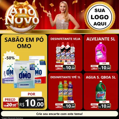 Modelo de Rede Social para Feed Facebook com o tema Super Ano Novo para Produtos de Limpeza