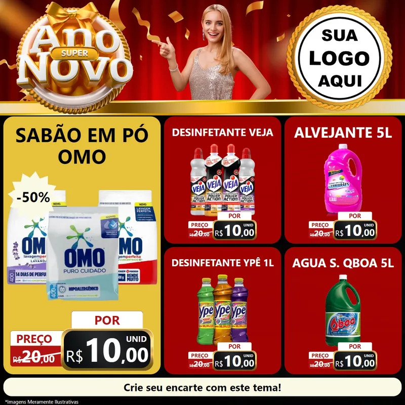 Modelo de Rede Social para Feed Facebook com o tema Super Ano Novo para Produtos de Limpeza