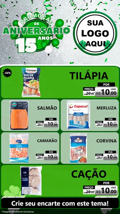 Modelo de TV para TV Vertical com o tema Promoção de Aniversário - 15 Anos para Peixaria