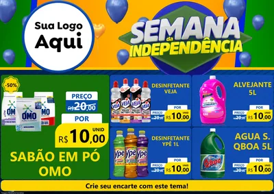 Modelo de Encarte para Encarte A4 Horizontal com o tema Semana da Independência para Produtos de Limpeza
