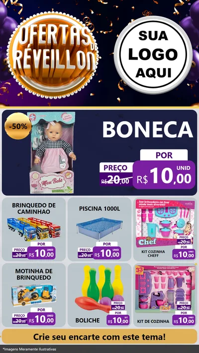 Modelo de Rede Social para Stories com o tema Ofertas de Réveillon para Brinquedos