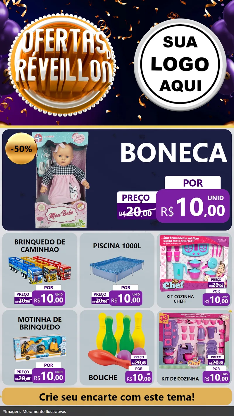 Modelo de Rede Social para Stories com o tema Ofertas de Réveillon para Brinquedos