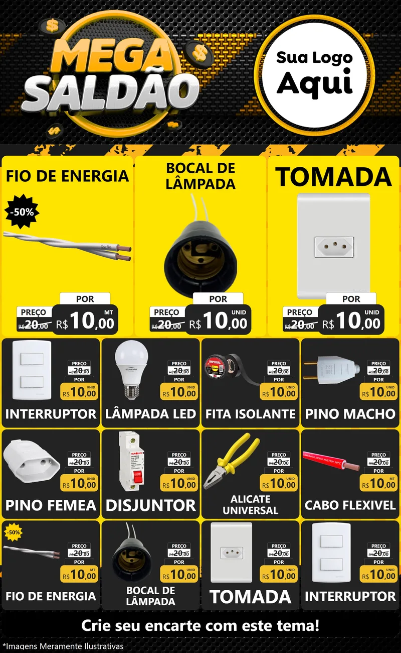 Modelo de Encarte para Encarte Grande com o tema Mega Saldão para Materiais Elétricos