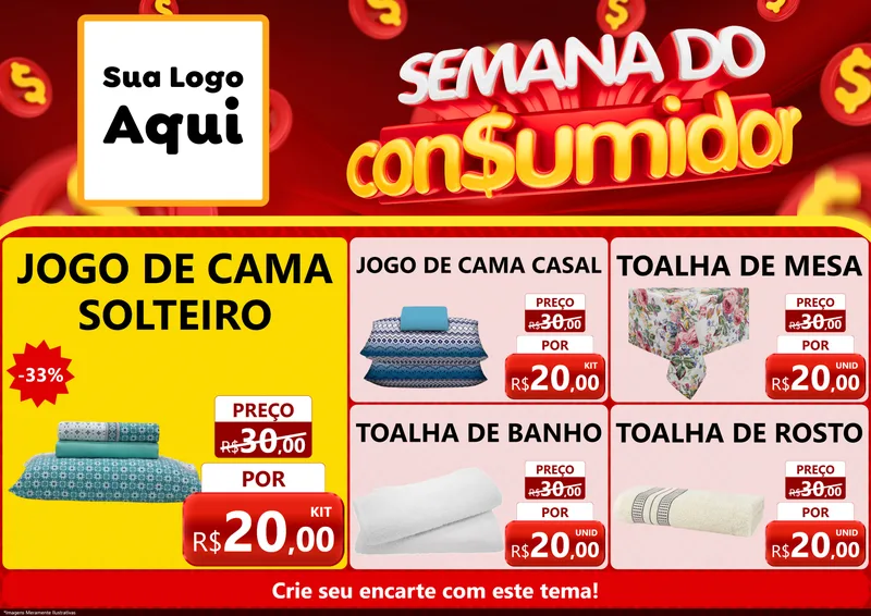 Modelo de Encarte para Encarte A4 Horizontal com o tema Semana do Consumidor para Cama, Mesa e Banho
