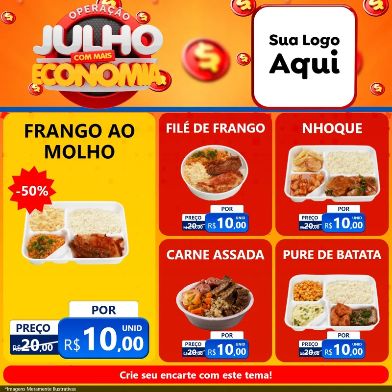Modelo de Rede Social para Feed Facebook com o tema Operação Julho Com Mais Economia para Restaurante