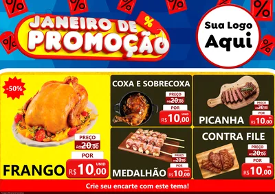 Modelo de Encarte para Encarte A4 Horizontal com o tema Janeiro de Promoção para Assados