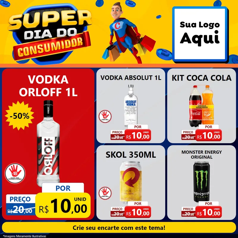 Modelo de Rede Social para Feed Facebook com o tema Super Dia do Consumidor para Distribuidora de bebidas