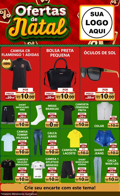 Modelo de Encarte para Encarte Grande com o tema Ofertas de Natal para Roupas e acessórios