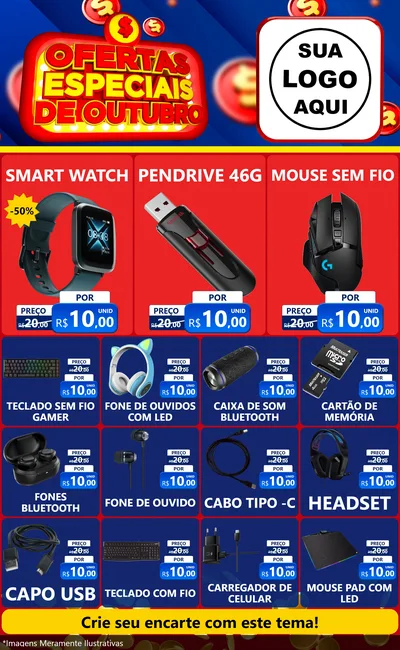 Modelo de Encarte para Encarte Grande com o tema Ofertas Especiais de Outubro para Informática